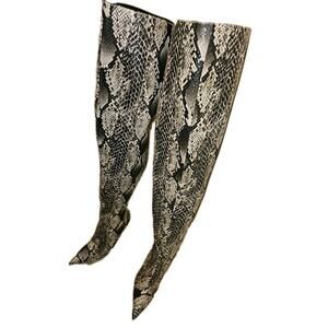 VEIN-T Snakeskin Heeled Boots Manmade Material Zip Sz 8.5 Python Boa Thighhigh